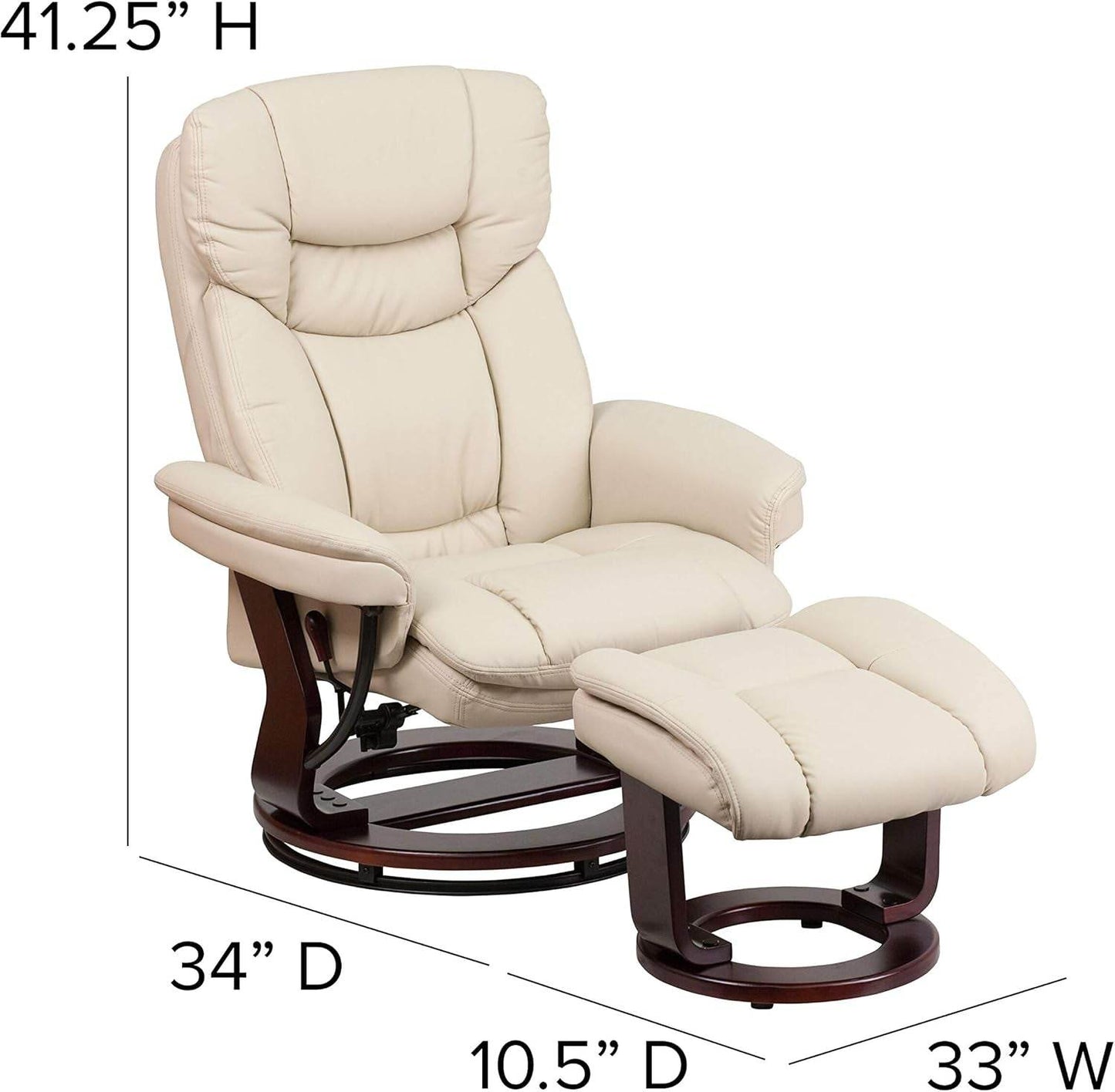 Allie Leathersoft Upholstered Recliner with Ottoman Footrest, Padded Swiveling Recliner Chair and Ottoman Set, Beige - Loft&Timber