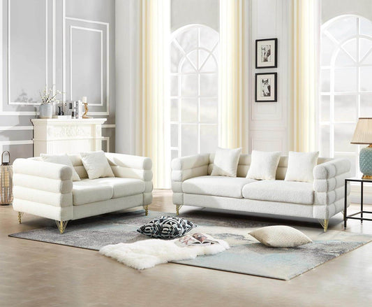 2 Piece Living Room Sofa Set in White - Loft&Timber