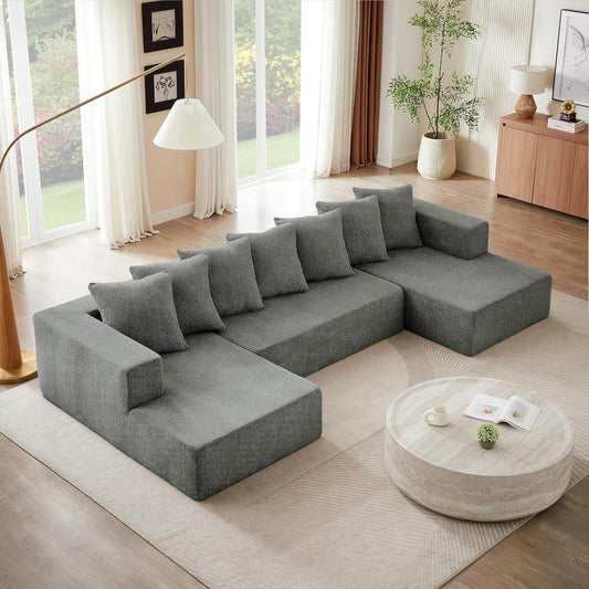U-Shaped Modular Sectional Sofa 6-Seater, Grey Chenille - Loft&Timber