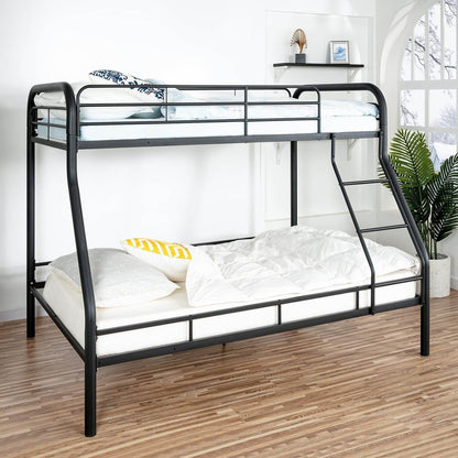 Hollywood Bunk Beds Twin over Full Size, Heavy Duty Metal Bunk Bed with Safety Guardrails, Angled Ladder, Underbed Storage, 800Lbs Capacity - for Kids and Teens, Twin over Full Bunk Bed, Black - Loft&Timber