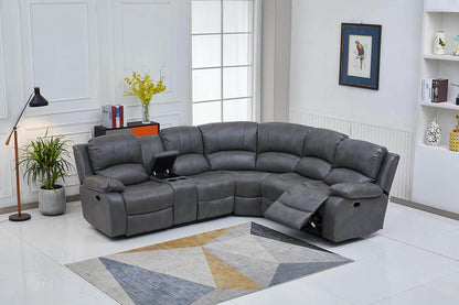 Bonded Leather Sectional Sofa 3 Recliners, Gray - Loft&Timber