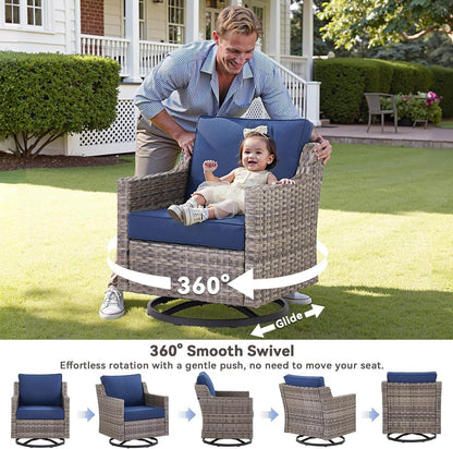 Outdoor Patio Furniture Set-5 Pieces All-Weather Wicker Outdoor Furniture with Swivel Patio Chairs Outdoor Patio Conversation Sets for Garden Porch Deck Grey/Blue - Loft&Timber