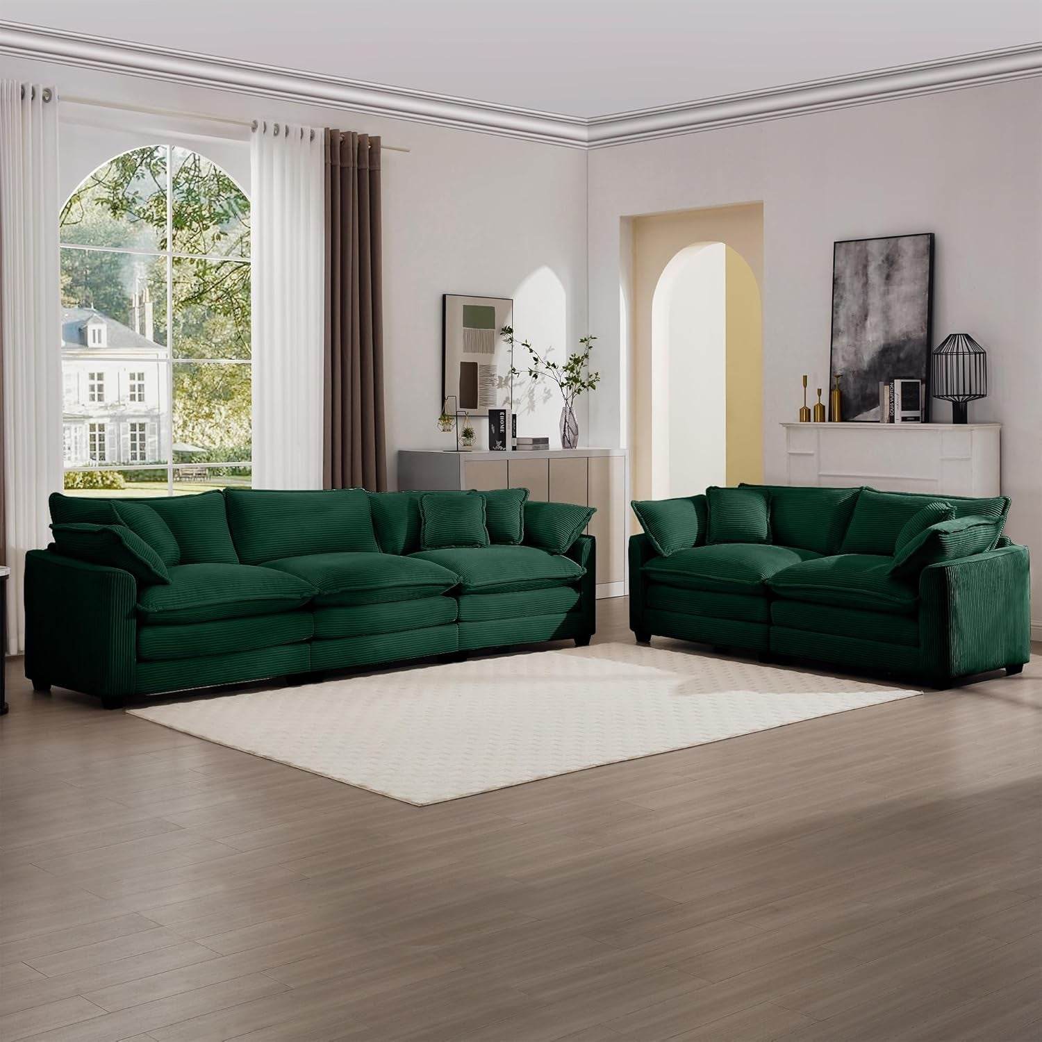 Oversized 2 Piece Sofa Set, 3-Seater & Loveseat Couch in Green - Loft&Timber
