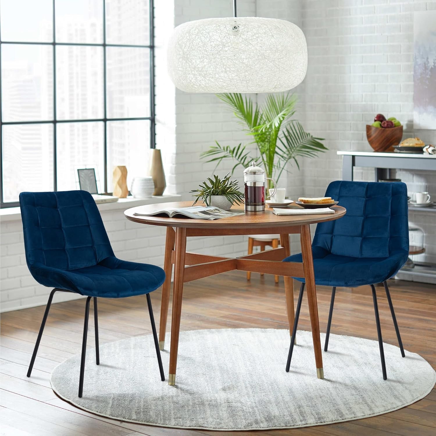 Blue Tufted Dining Chairs Set Of 2 Kitchen And Living Room-2