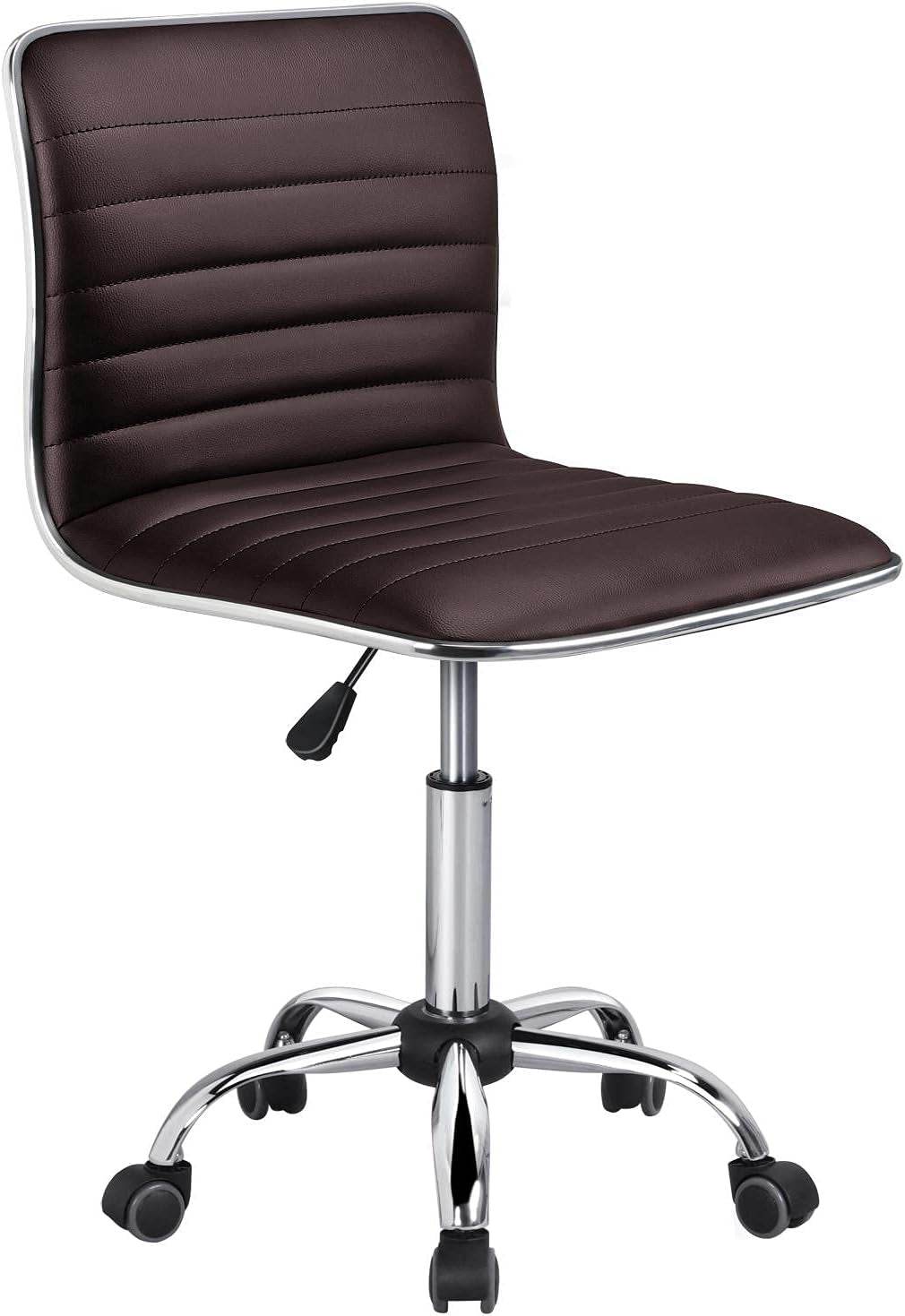Armless Office Chair PU Leather Ribbered in Brown - Loft&Timber