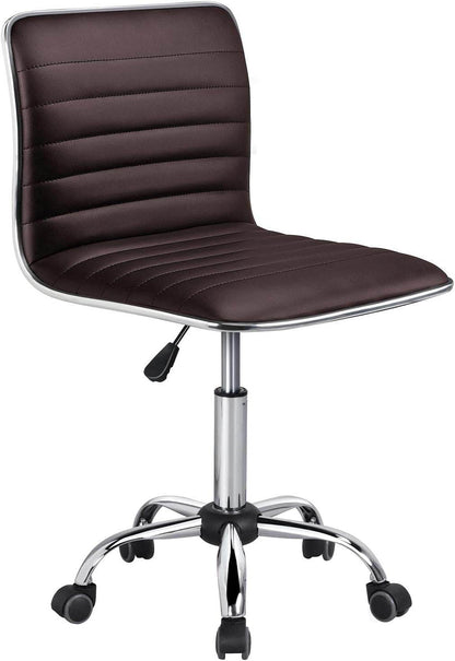 Armless Office Chair PU Leather Ribbered in Brown - Loft&Timber