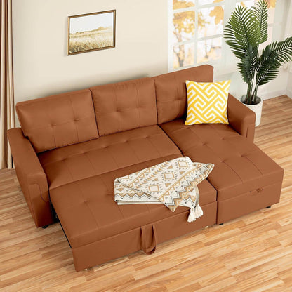 Caramel Air Leather Tufted L-Shape Sleeper Sofa Storage - Loft&Timber