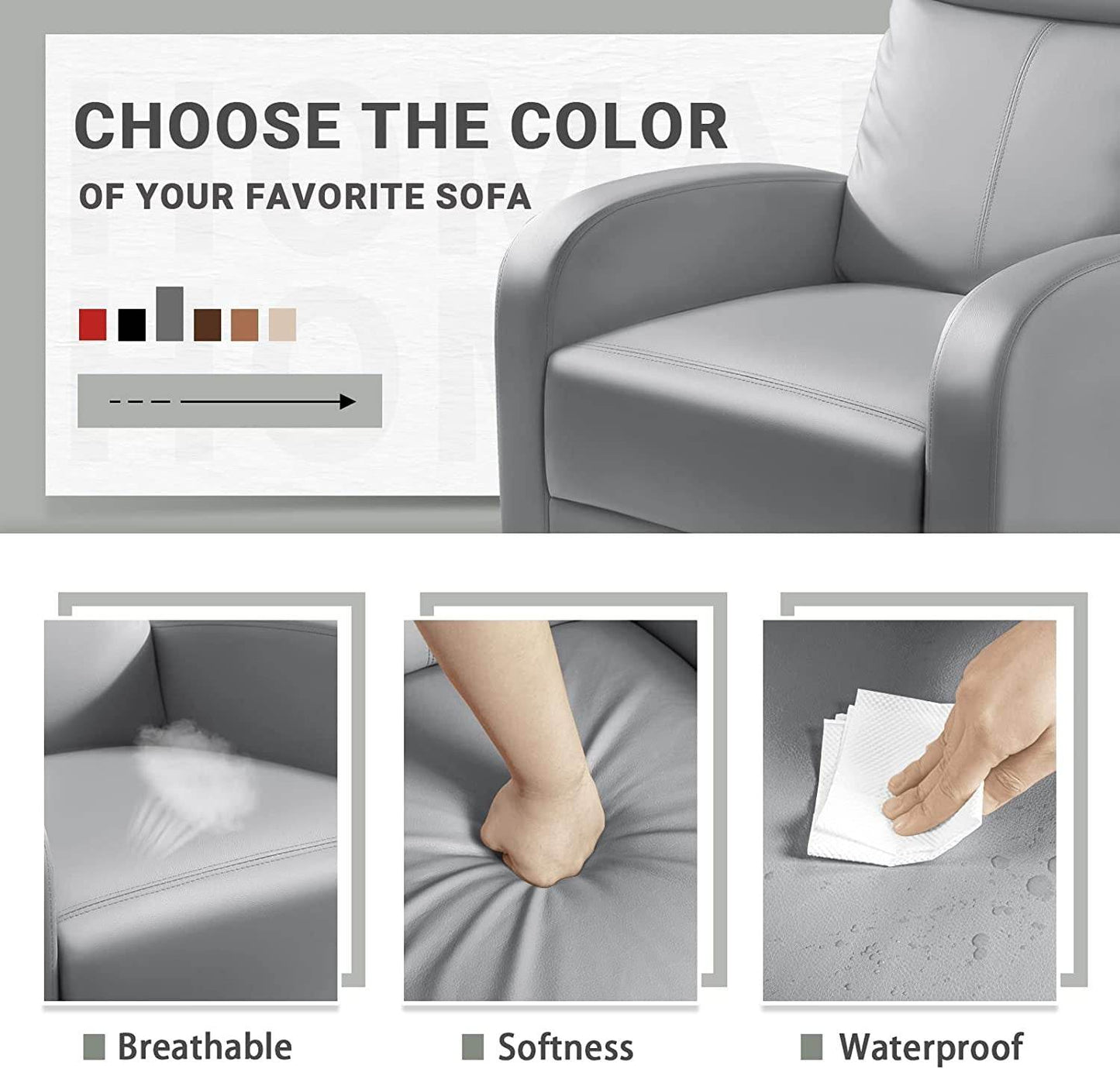 Padded Leather Recliner Club Chair (Gray) - Loft&Timber