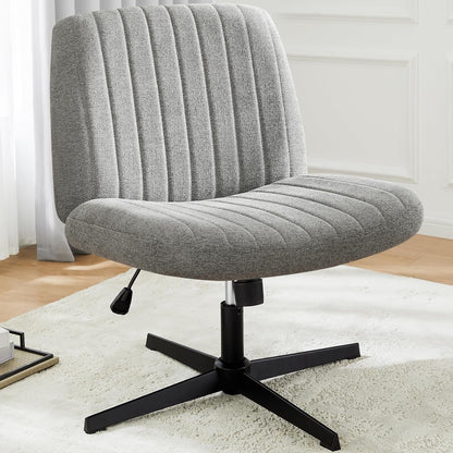 Cross Legged Office Chair, Armless Wide Desk Chair No Wheels, Modern Home Office Desk Chair Swivel Adjustable Fabric Vanity Chair-0