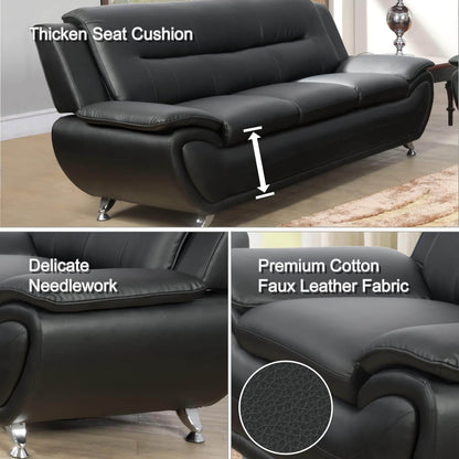 3 Piece Living Room Couch Set, Faux Leather Sofa Set, Modern Sofa Couch Set Living Room Furniture (Sofa+Loveseat+Chair, Black) - Loft&Timber