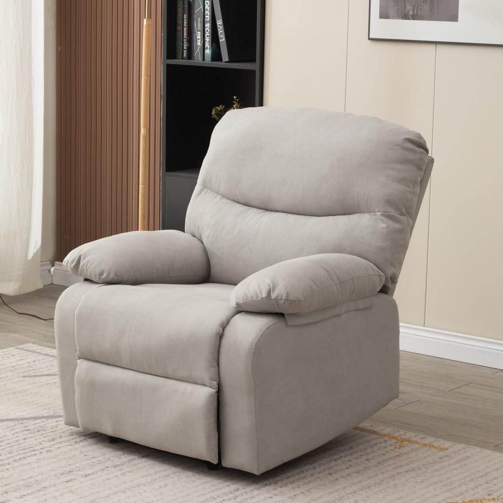 Manual Recliner Chair Fabric Armchair, Adjustable Reclining Chair Single Padded Seat Recliner Sofa for Living Room Office Lounge (Light Gray) - Loft&Timber