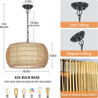 Rattan Farmhouse Chandelier Light Fixtures, 5-Lights Boho Large Pendant - Loft&Timber