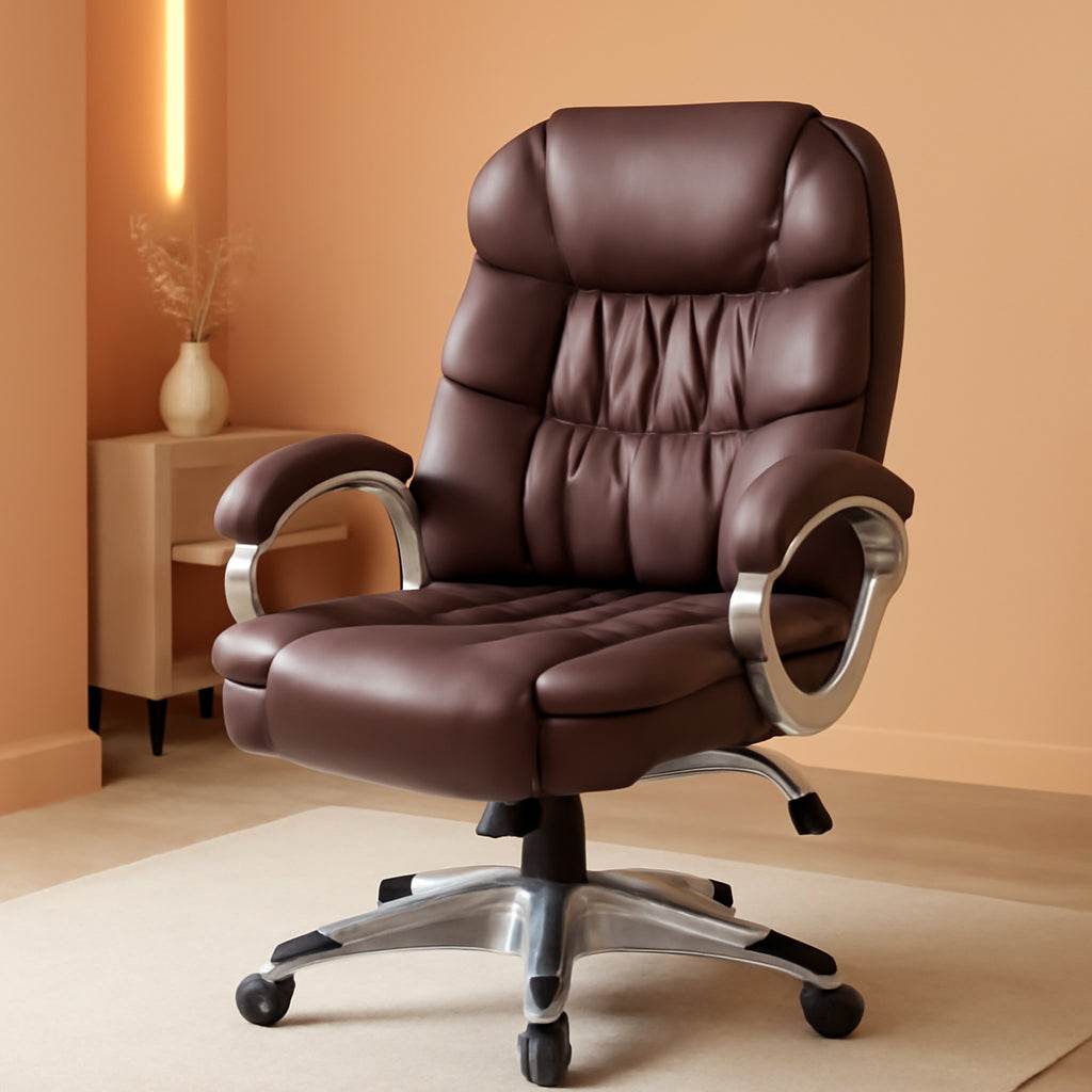 Office Chair with Swivel and Padded Armrests and Lumbar Support (Brown) - Loft&Timber