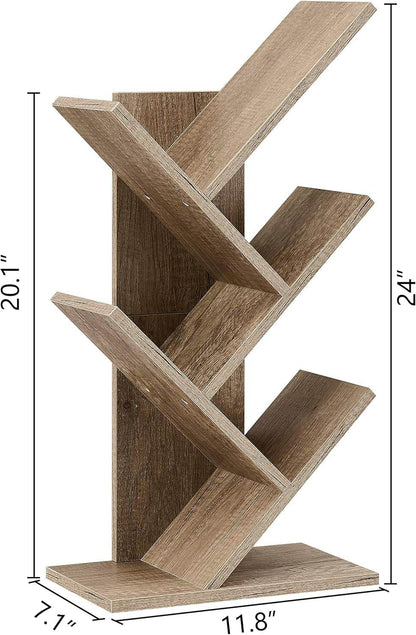 4 Tier Tree Bookshelf, 4 Shelf Bookcase, Modern Book Storage, Free Standing Tree Bookcase, Utility Organizer Shelves for Home Office, Living Room, Bedroom, Greige - Loft&Timber