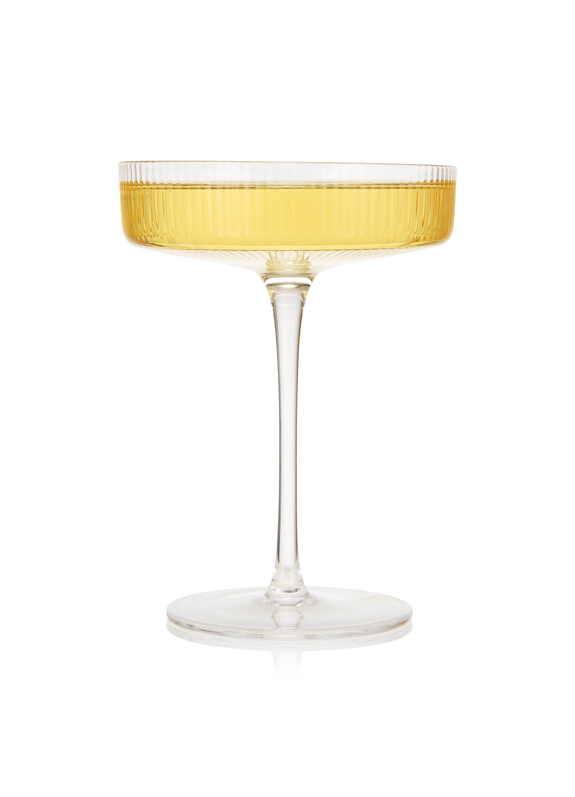 Vintage Art Deco Coupe Glasses Ribbed Coupe Cocktail Glasses 8 oz | Set of 2 | Crystal Cocktail Glassware for Champagne Classic Manhattan Goblet For Cocktails , Ripple Coupe Glassware - Gift Box - Loft&Timber