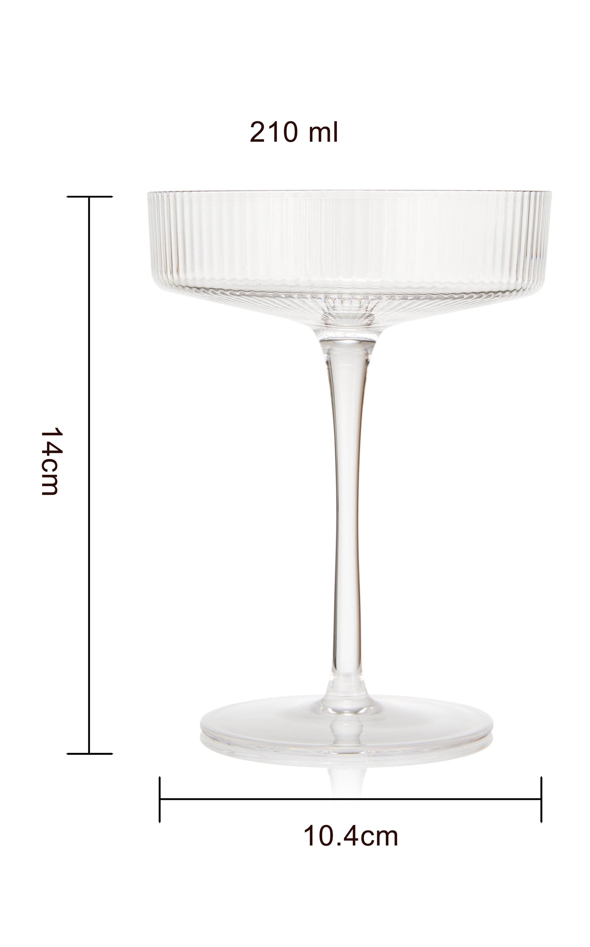 Vintage Art Deco Coupe Glasses Ribbed Coupe Cocktail Glasses 8 oz | Set of 2 | Crystal Cocktail Glassware for Champagne Classic Manhattan Goblet For Cocktails , Ripple Coupe Glassware - Gift Box - Loft&Timber