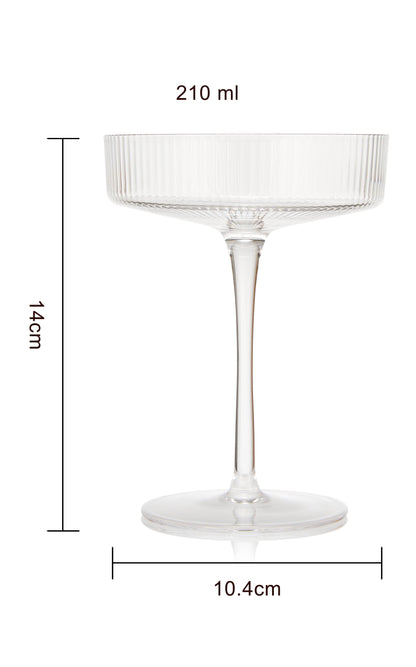 Vintage Art Deco Coupe Glasses Ribbed Coupe Cocktail Glasses 8 oz | Set of 2 | Crystal Cocktail Glassware for Champagne Classic Manhattan Goblet For Cocktails , Ripple Coupe Glassware - Gift Box - Loft&Timber