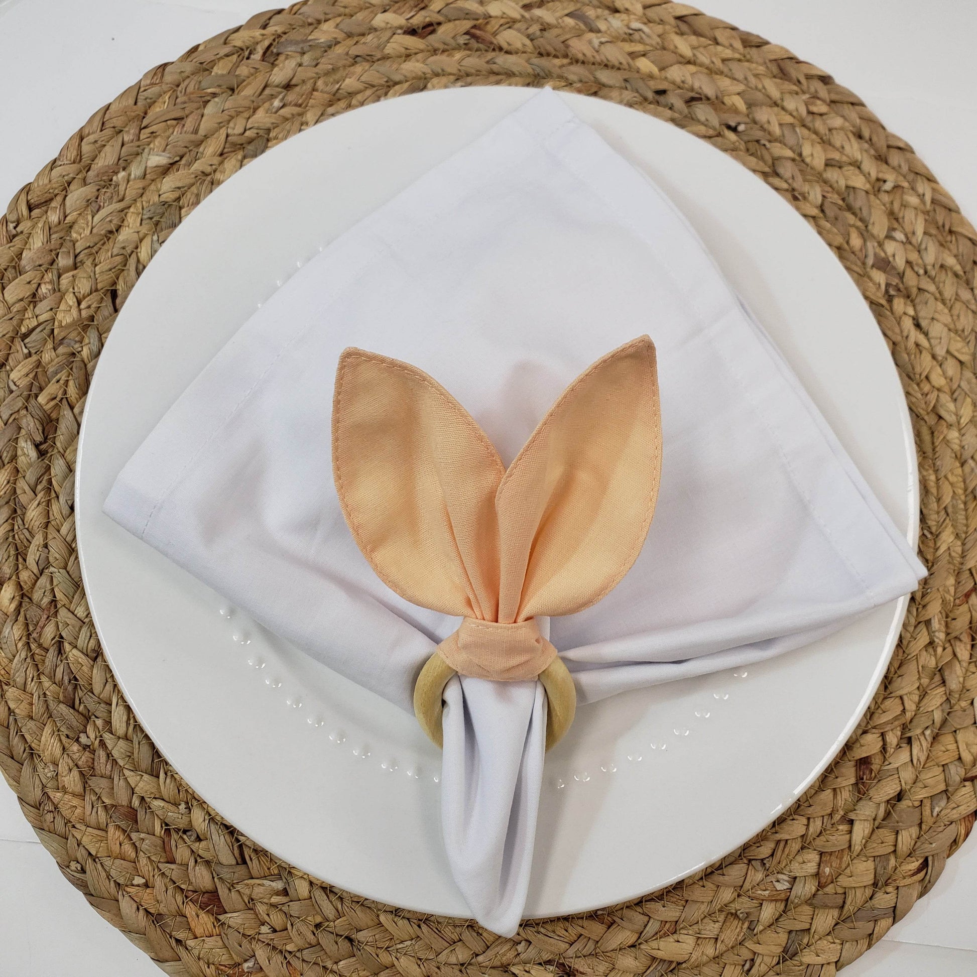 Maison Charlo | Easter Set of 4 Beige Macaroon Bunny Ears Napkin Rings | Dining Table Decor - Loft&Timber