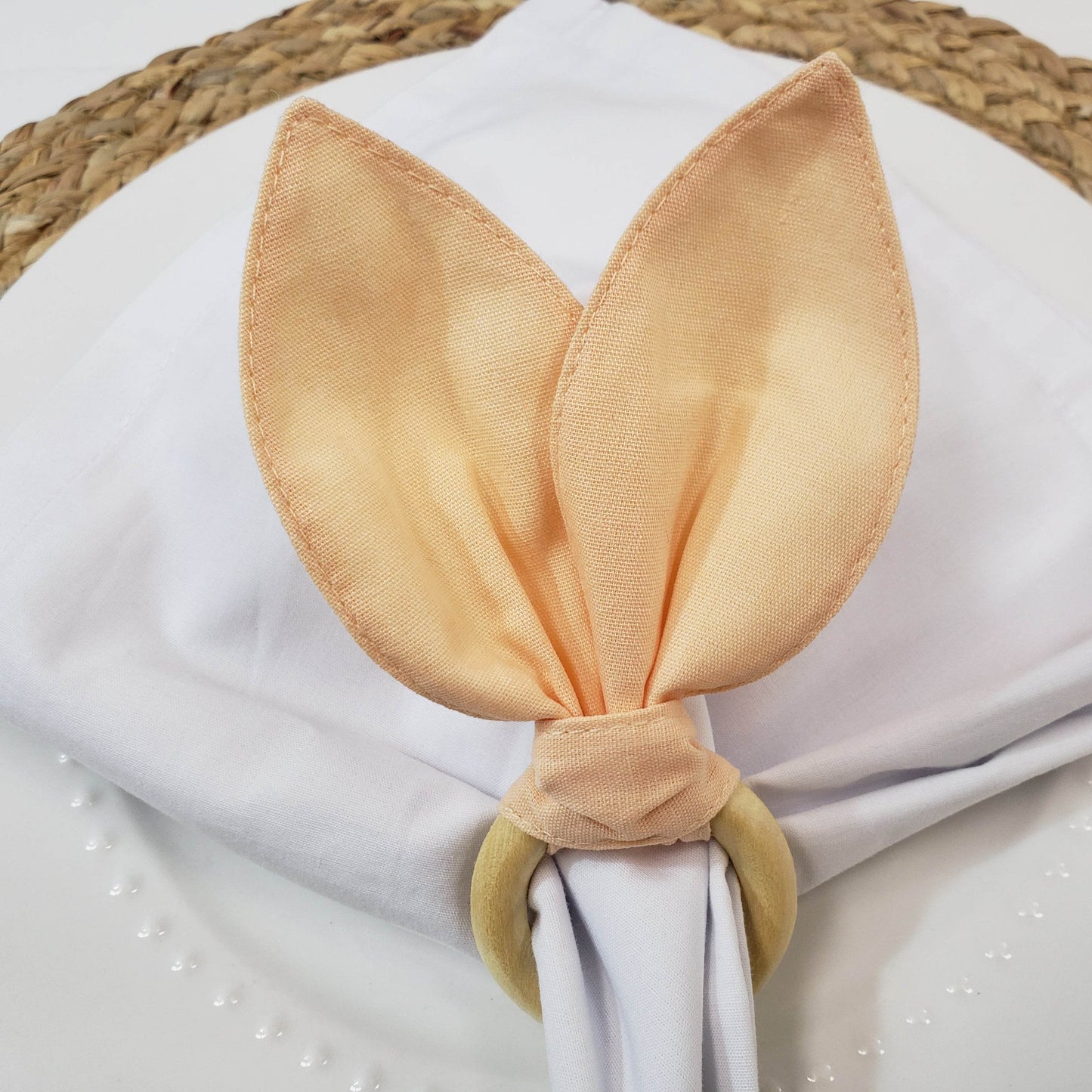 Maison Charlo | Easter Set of 4 Beige Macaroon Bunny Ears Napkin Rings | Dining Table Decor - Loft&Timber