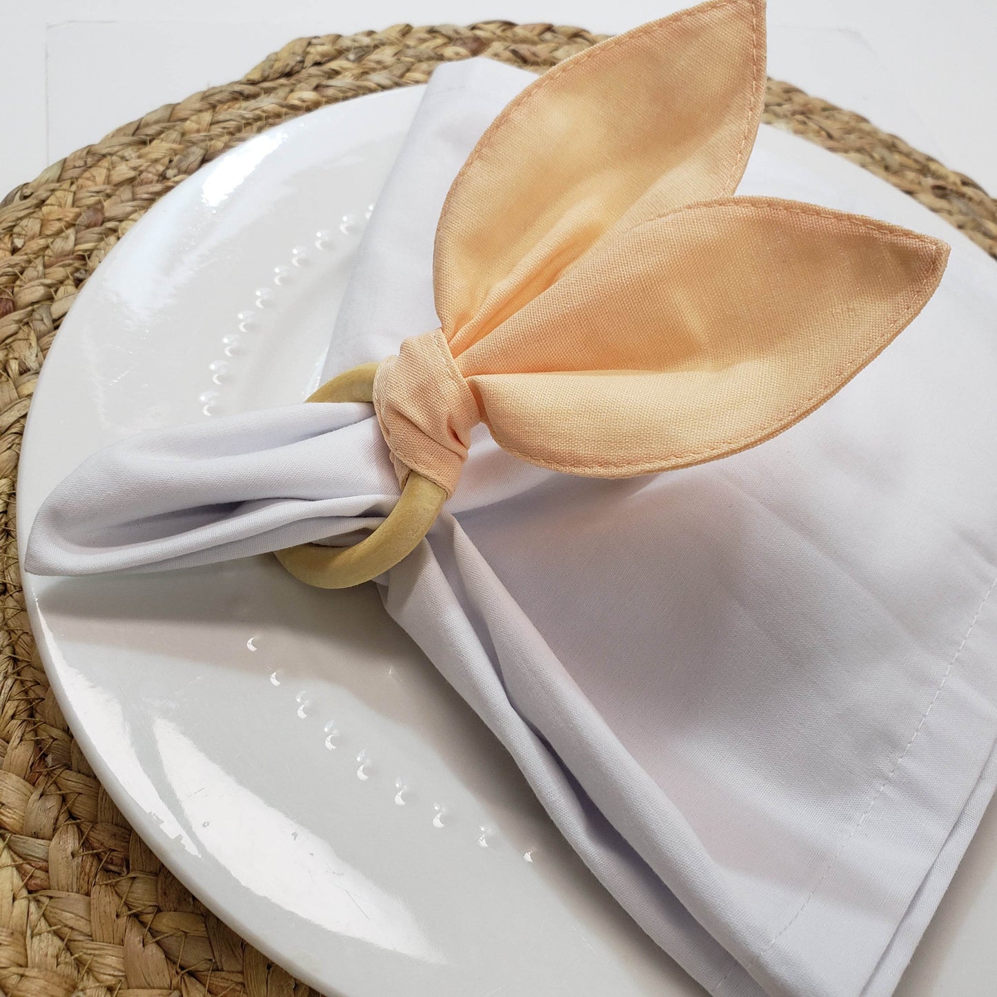 Maison Charlo | Easter Set of 4 Beige Macaroon Bunny Ears Napkin Rings | Dining Table Decor - Loft&Timber