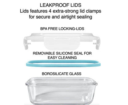 10-Piece Glass Food Storage Containers with Airtight Locking Lids (5 Containers + 5 Lids) - Loft&Timber