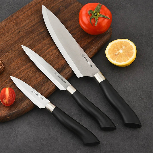 3 Piece Kitchen Knife Set with Matching Blade Guards, Black - Loft&Timber