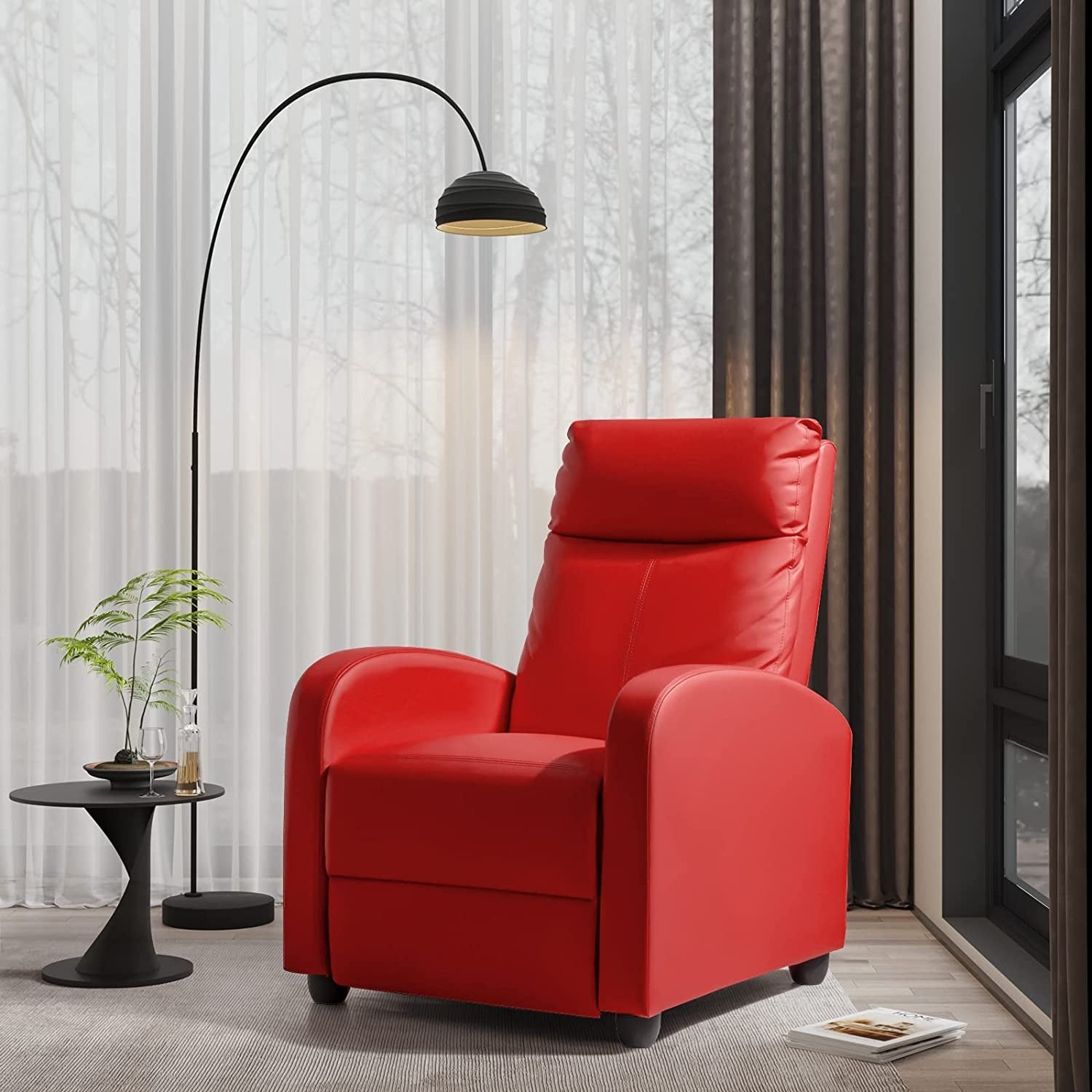 Recliner Chair, Padded Seat, Red, PU Leather-0