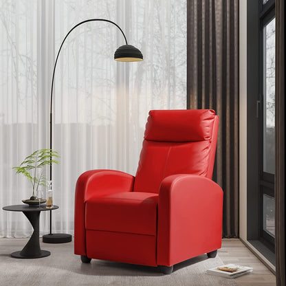 Recliner Chair, Padded Seat, Red, PU Leather-0