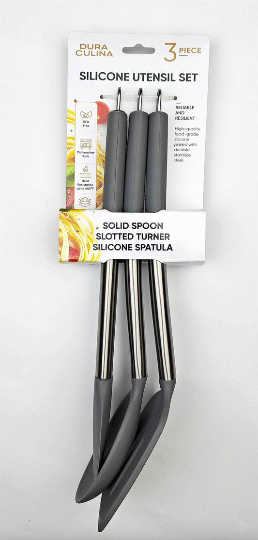 3-Piece Silicone Kitchen Tool Set (Grey, s.s Handle) - Loft&Timber