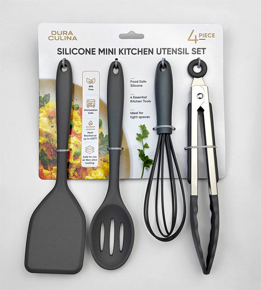 4-Piece Grey Mini Silicone Tool Set – Versatile, Non-Stick, and Stylish - Loft&Timber