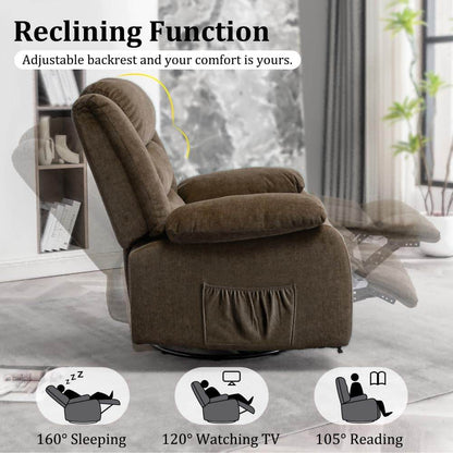 Recliner Chair, Wide Rocker Chair, Rocking Chair with Massage and Heat,360°Swivel Nursery Rocking Chairs, Oversized Recliner for Adults, Cashmere Reclining Sofa for Living Room, Brown - Loft&Timber
