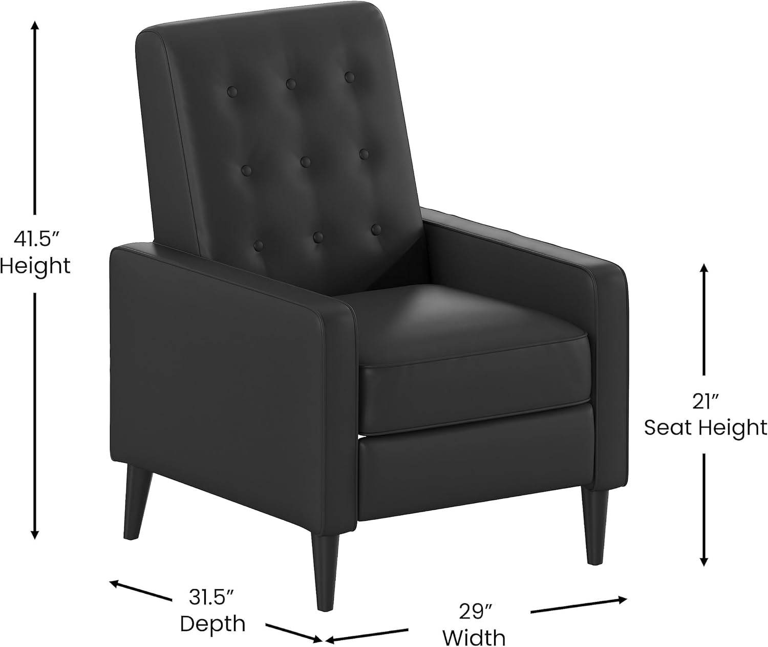 Ezra Pushback Recliner - Mid-Century Modern Black Leathersoft Upholstery - Loft&Timber