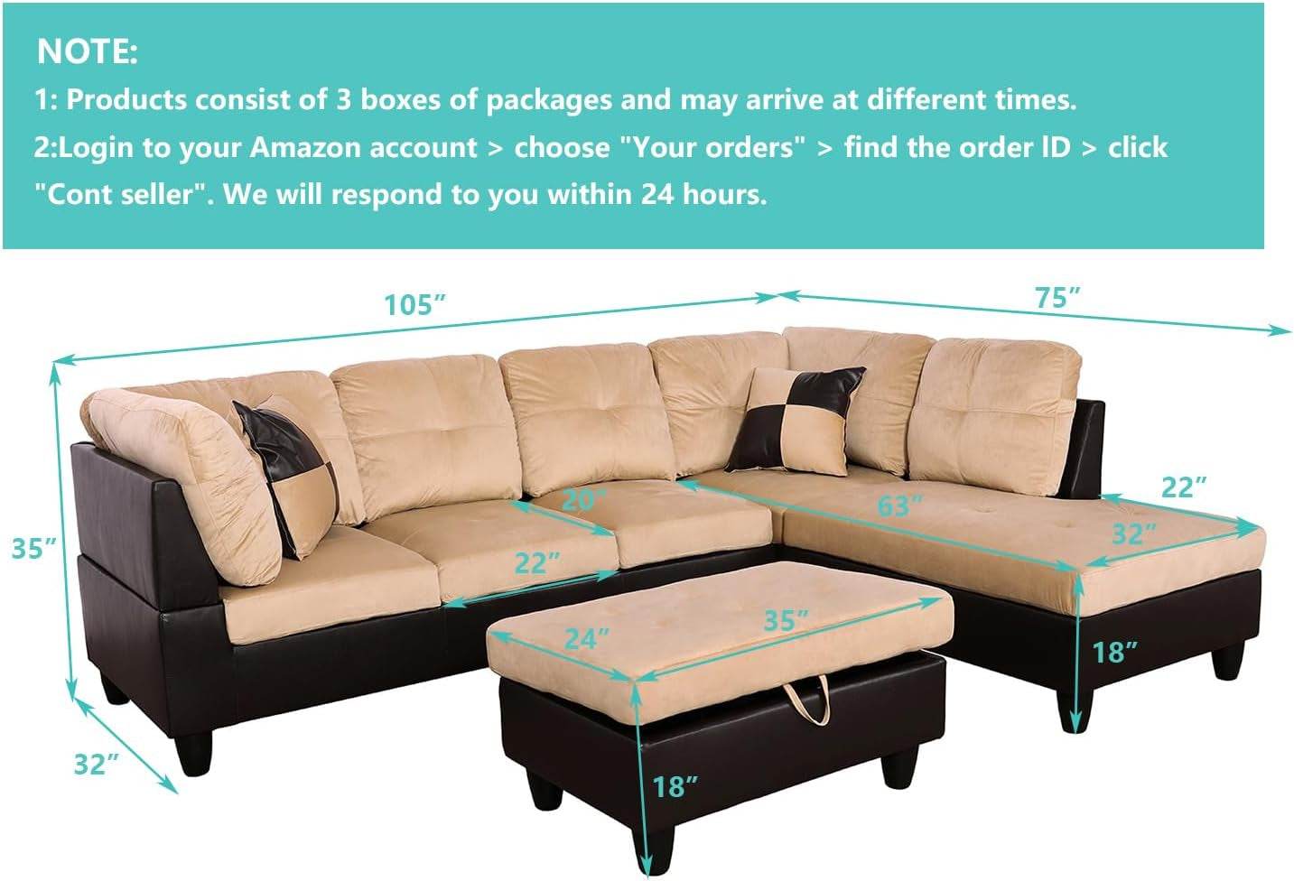 Beige Sectional Couch, 105 Inch Sectional Sofa L Shaped Couch with Storage Ottoman/Microfiber Fabric/Facing Right Chaise - Loft&Timber