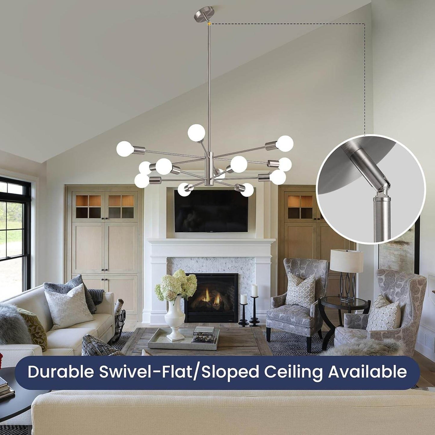 Modern Sputnik Chandeliers with 12 Lights, Brushed Nickel - Loft&Timber