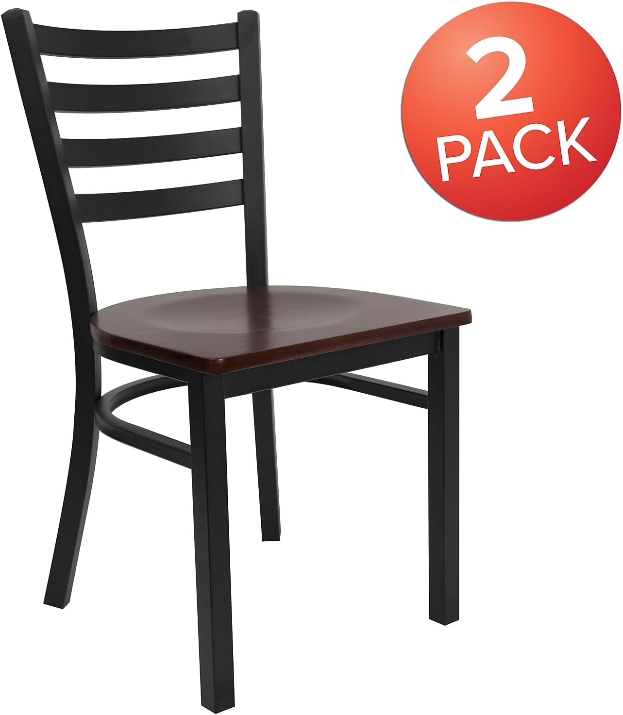 2 Pack Hercules Series Black Ladder Back Metal Dining Chair With Mahogany Seat For Restaurants-3