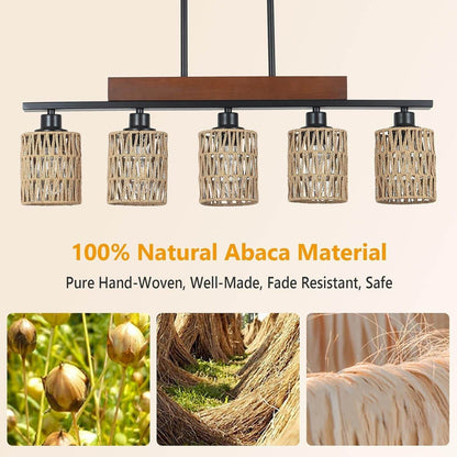 Boho Rattan Farmhouse Chandeliers, Rustic Wood and black - Loft&Timber