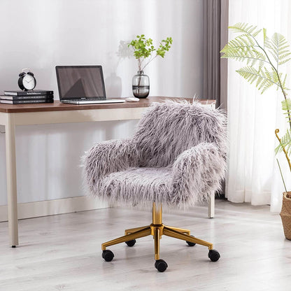 Gray Faux Fur Swivel Chair for Home Office - Loft&Timber