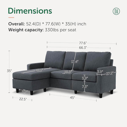 Dark Grey Convertible L-Shaped Sectional Sofa, Chaise - Loft&Timber