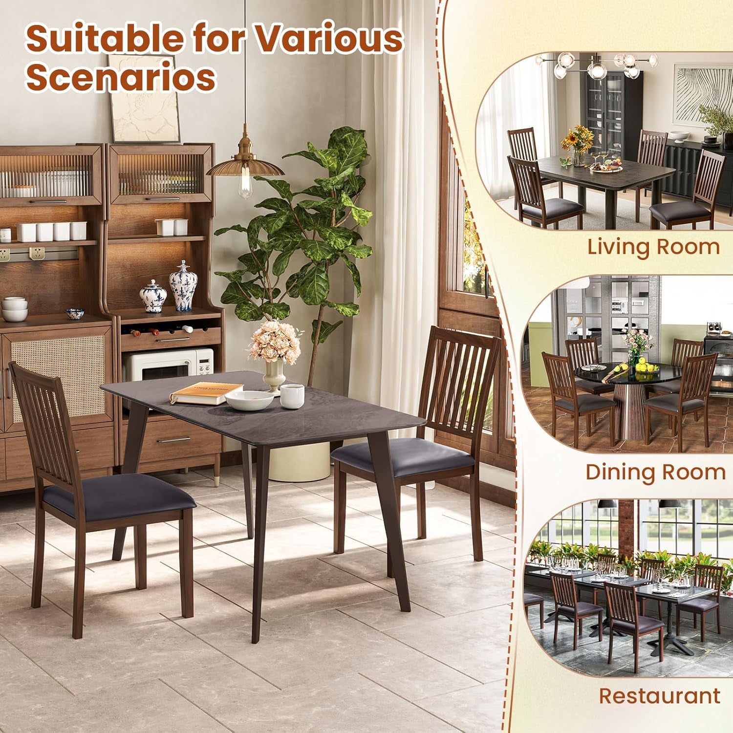 Espresso Slat Back Dining Chairs Set Of 2 For Dining Room-4