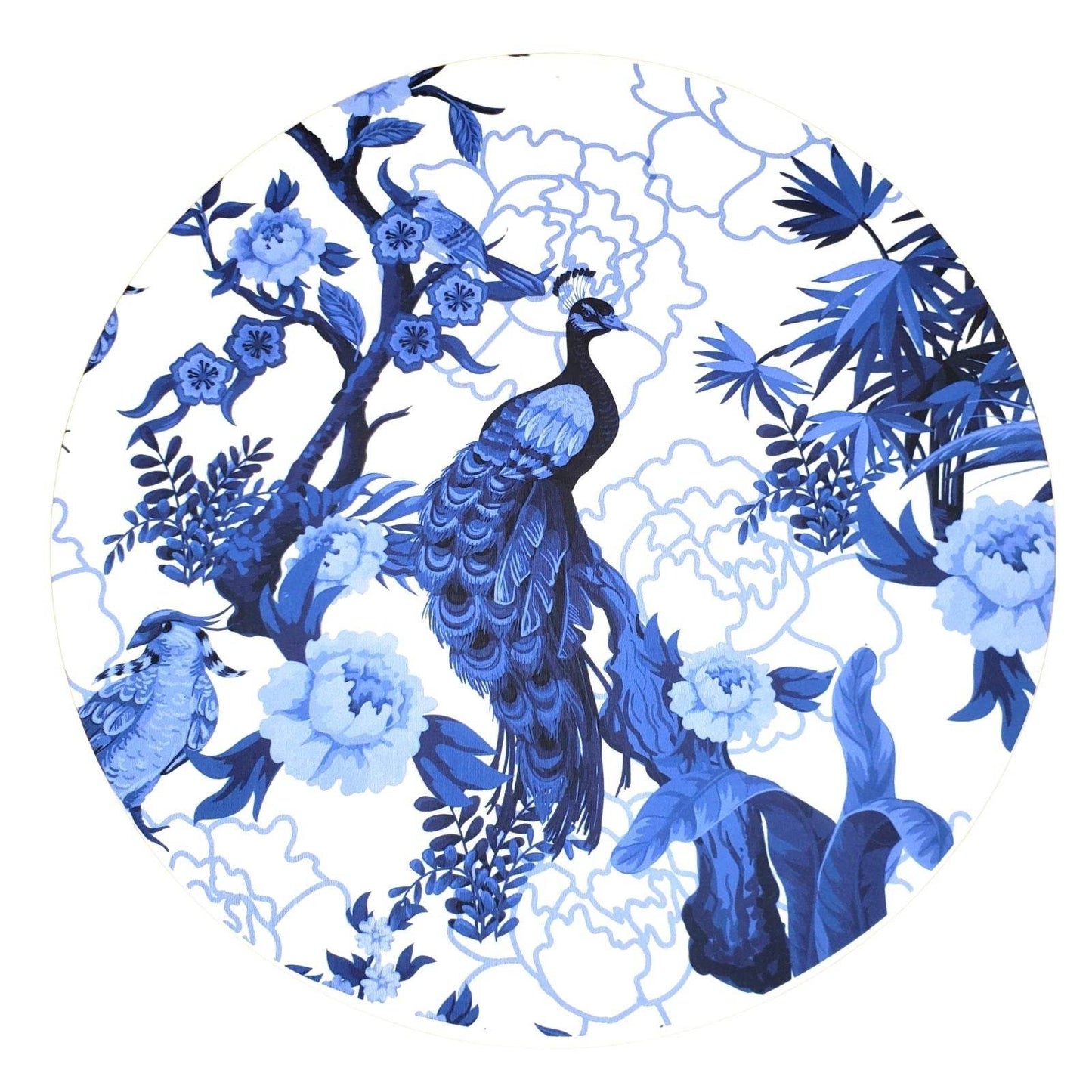 Set of 4 Round Placemats Covers Blue Peacock 14 Dia inch - Loft&Timber