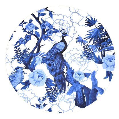 Set of 4 Round Placemats Covers Blue Peacock 14 Dia inch - Loft&Timber