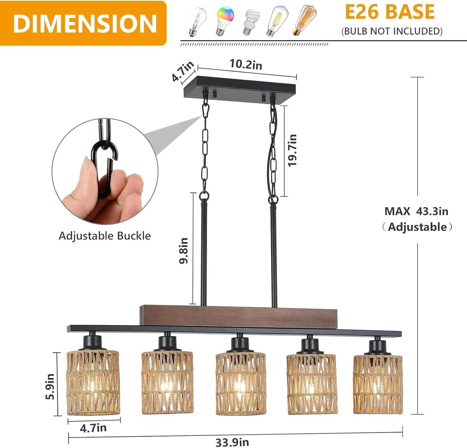Boho Rattan Farmhouse Chandeliers, Rustic Wood and black - Loft&Timber