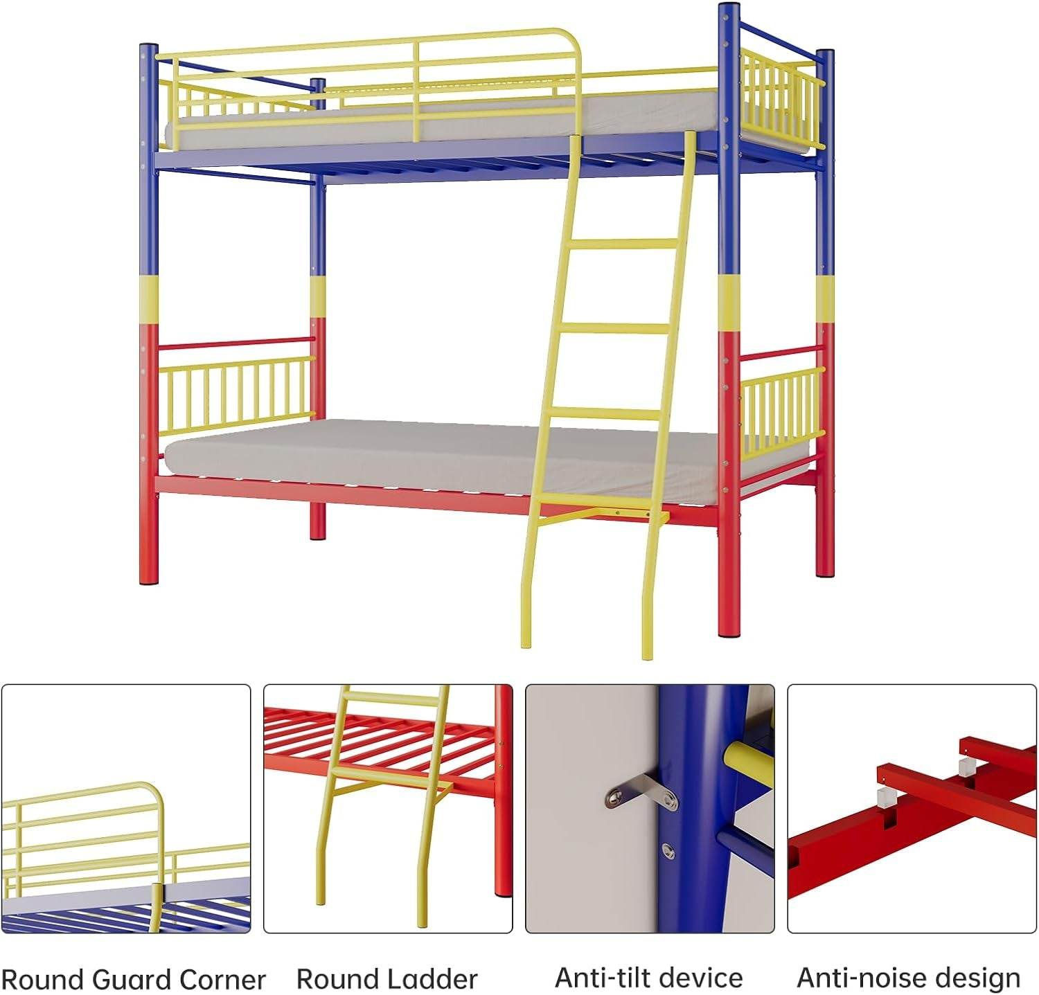 Metal Bunk Bed Twin over Twin,Twin over Full Bunk Bed,Bunk Bed Full over Full,Twin Bunk Beds for Kids with Safety Guardrail and Convertible Bunk Bed Design,Steel Bed for School, Bedroom - Loft&Timber