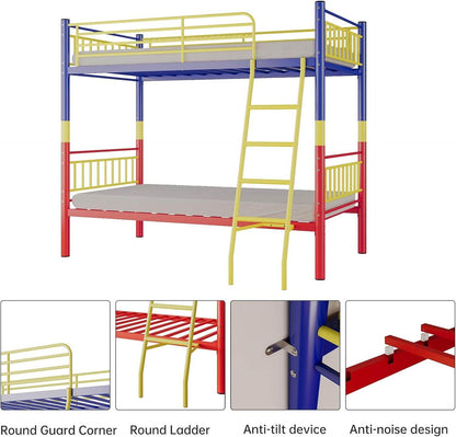 Metal Bunk Bed Twin over Twin,Twin over Full Bunk Bed,Bunk Bed Full over Full,Twin Bunk Beds for Kids with Safety Guardrail and Convertible Bunk Bed Design,Steel Bed for School, Bedroom - Loft&Timber
