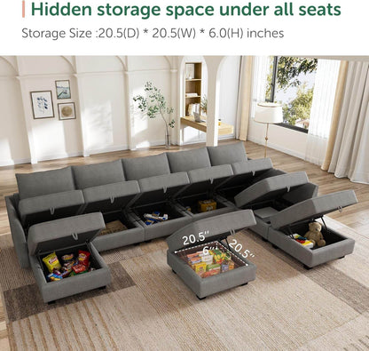Oversized Modular Sectional Sofa with Storage Seats in Gray - Loft&Timber