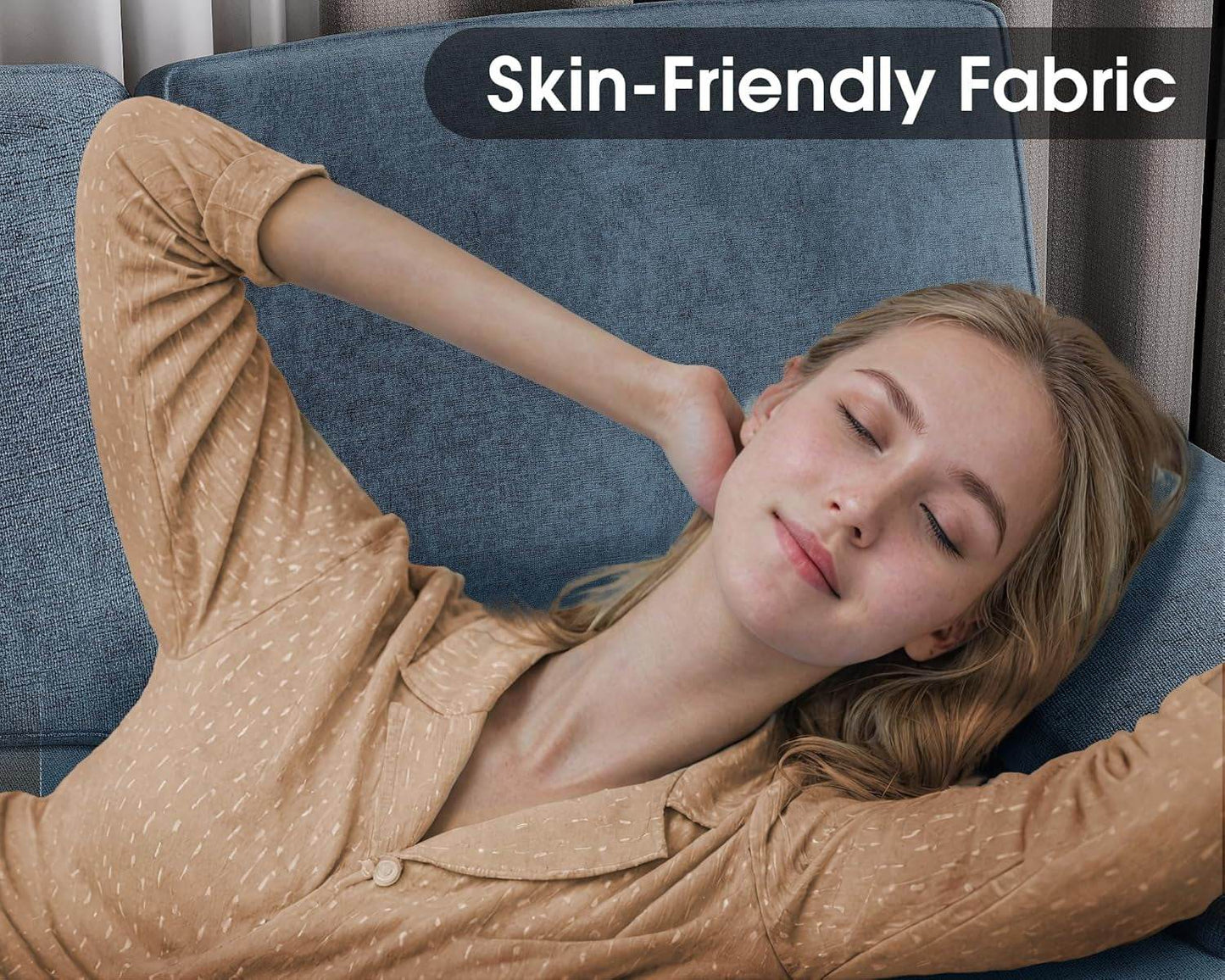 Sectional Couches, 4 Seat Sofa Set with Double Chaise, Fabric, Light Blue - Loft&Timber