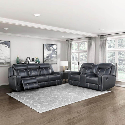 Recliner Living Room Set,Double Recliner Sofa and Loveseat, 2-Piece Set, Blue - Loft&Timber