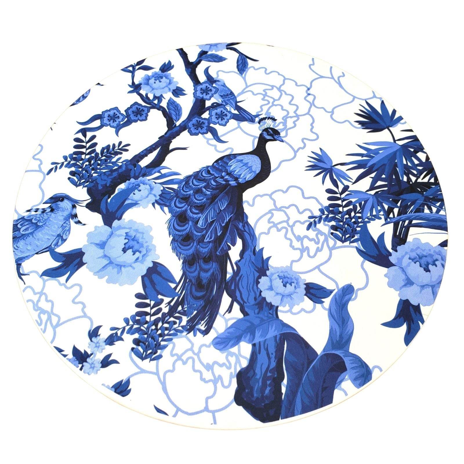 Set of 4 Round Placemats Covers Blue Peacock 14 Dia inch - Loft&Timber