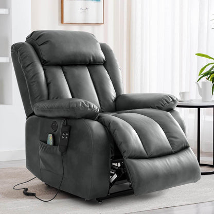 Dual Motor Large Power Lift Recliner Chair Recliners for Elderly, Infinite Position Recliner Chair with Heat and Massage, Breathable Leather(Gray) - Loft&Timber