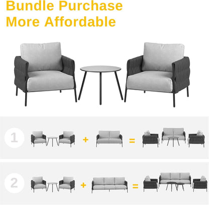 3 Pieces Patio Furniture Set, Armchairs with Coffee Table, Outdoor Furniture Set with Cushion, Modern Outdoor Furniture Deep Seating for Outdoor Garden Porch, Earth Black & Misty Grey - Loft&Timber